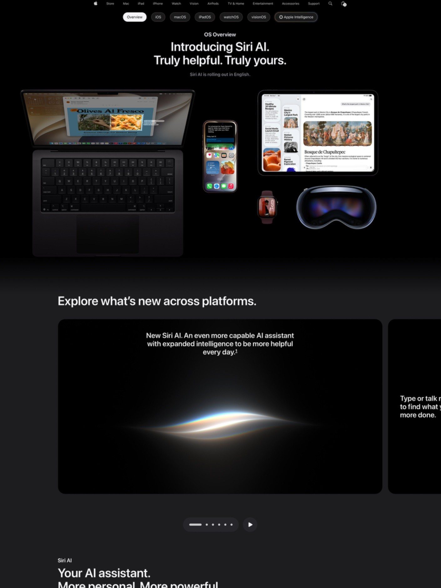 Top of the apple.com OS page for the OS 27 launch