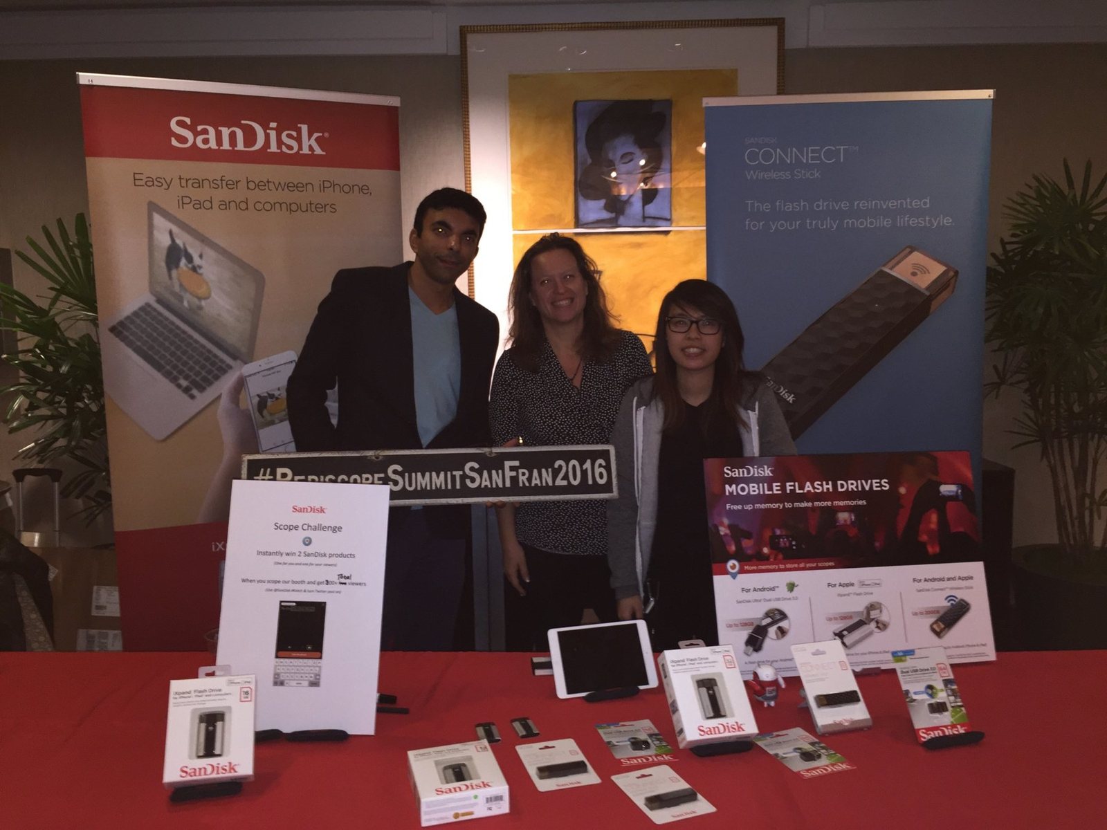 SanDisk booth with the Scope Challenge sign at Periscope Summit