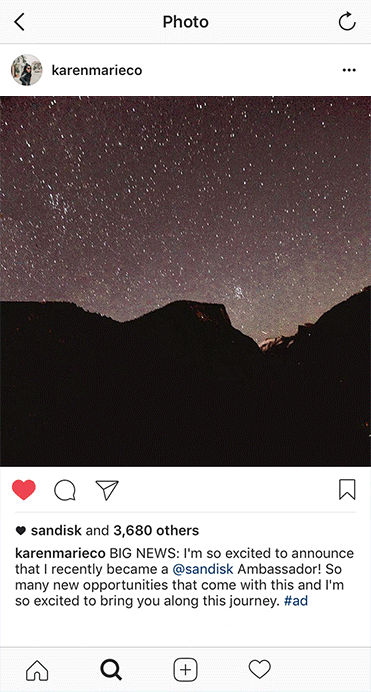 Instagram post from an ambassador announcing the partnership