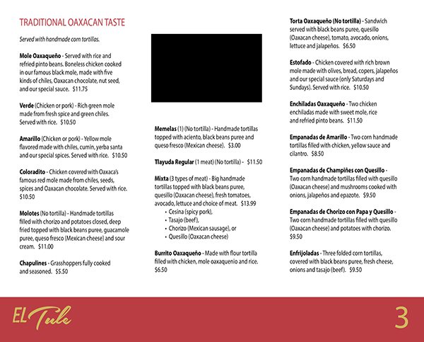 El Tule menu book page 3