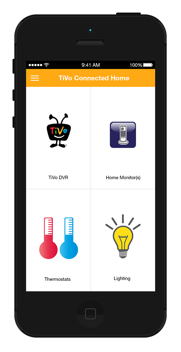 App home screen with DVR, monitors, thermostats and lighting