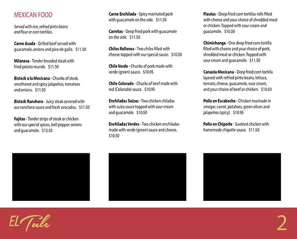 El Tule menu book page 2