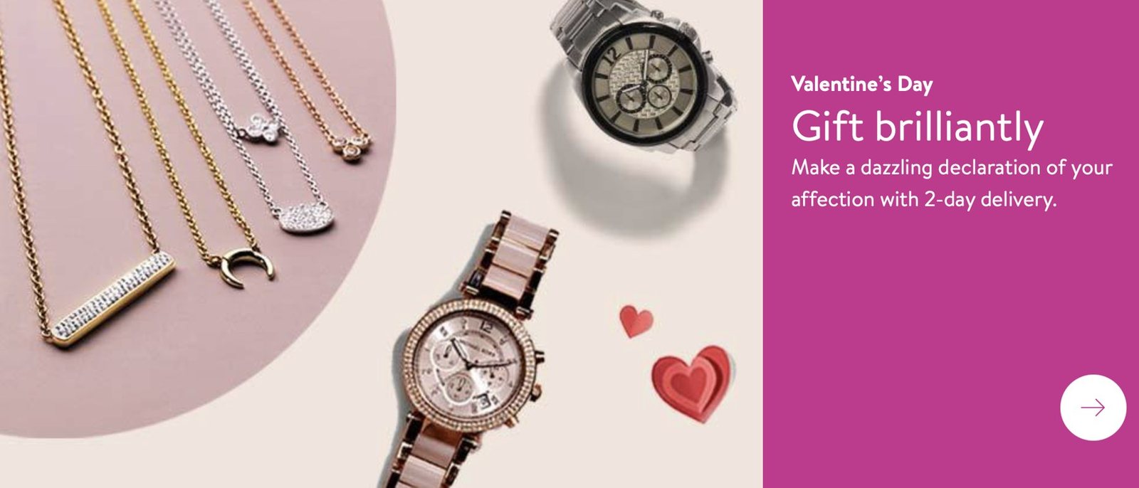 Valentine's Day banner: Gift brilliantly, with jewelry and watches