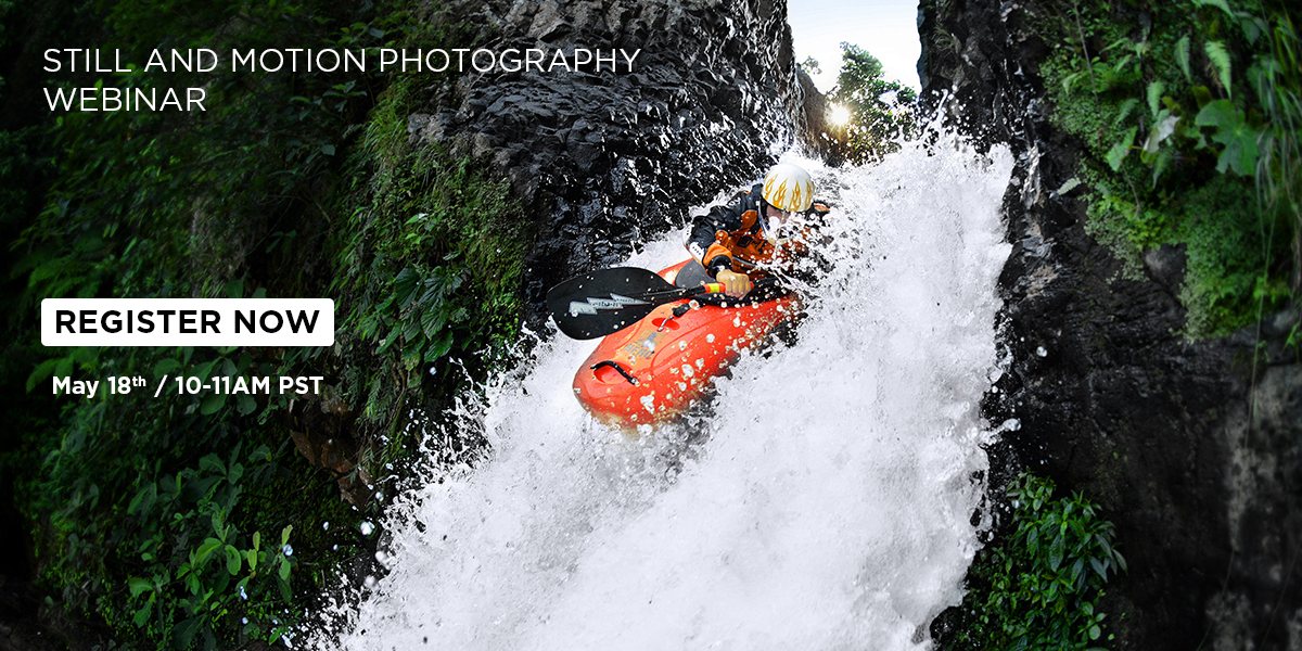 Webinar social graphic with a kayaker on a waterfall