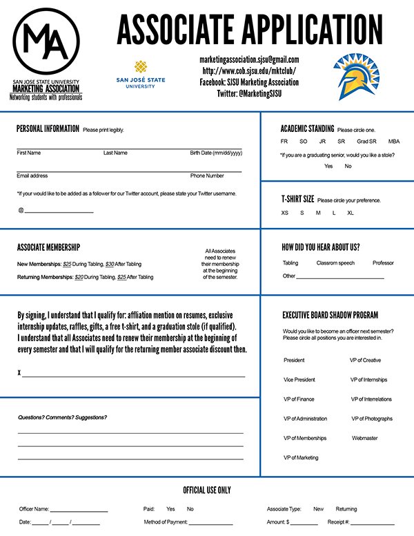 Marketing Association associate application form