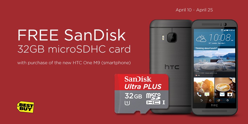 Free microSDHC card with HTC One M9 at Best Buy