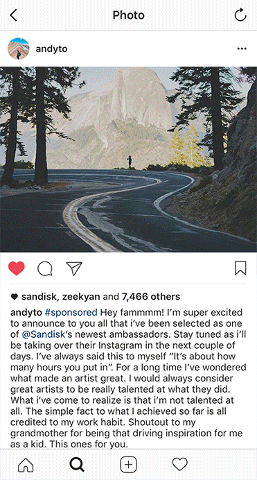 Instagram post from an ambassador announcing a takeover