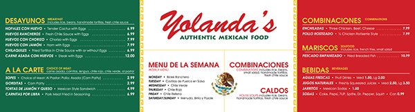 Yolanda's menu board