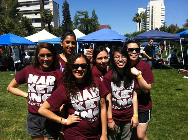 Marketing Association members in the maroon club shirts Diana designed